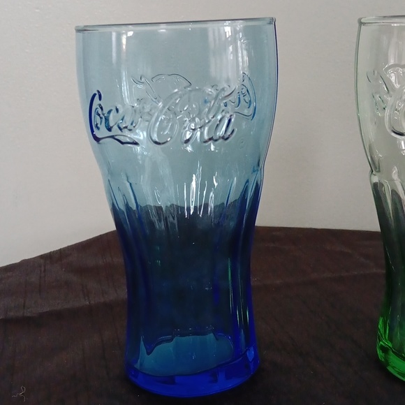 Coca Cola Coke Glassware Drinkware Stained Glass Blue Green Vintage - Picture 2 of 8